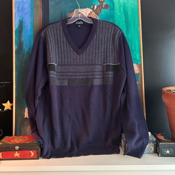 Chaps V-Neck Sweater in Navy and Charcoal Size 38-40 - Picture 3 of 16